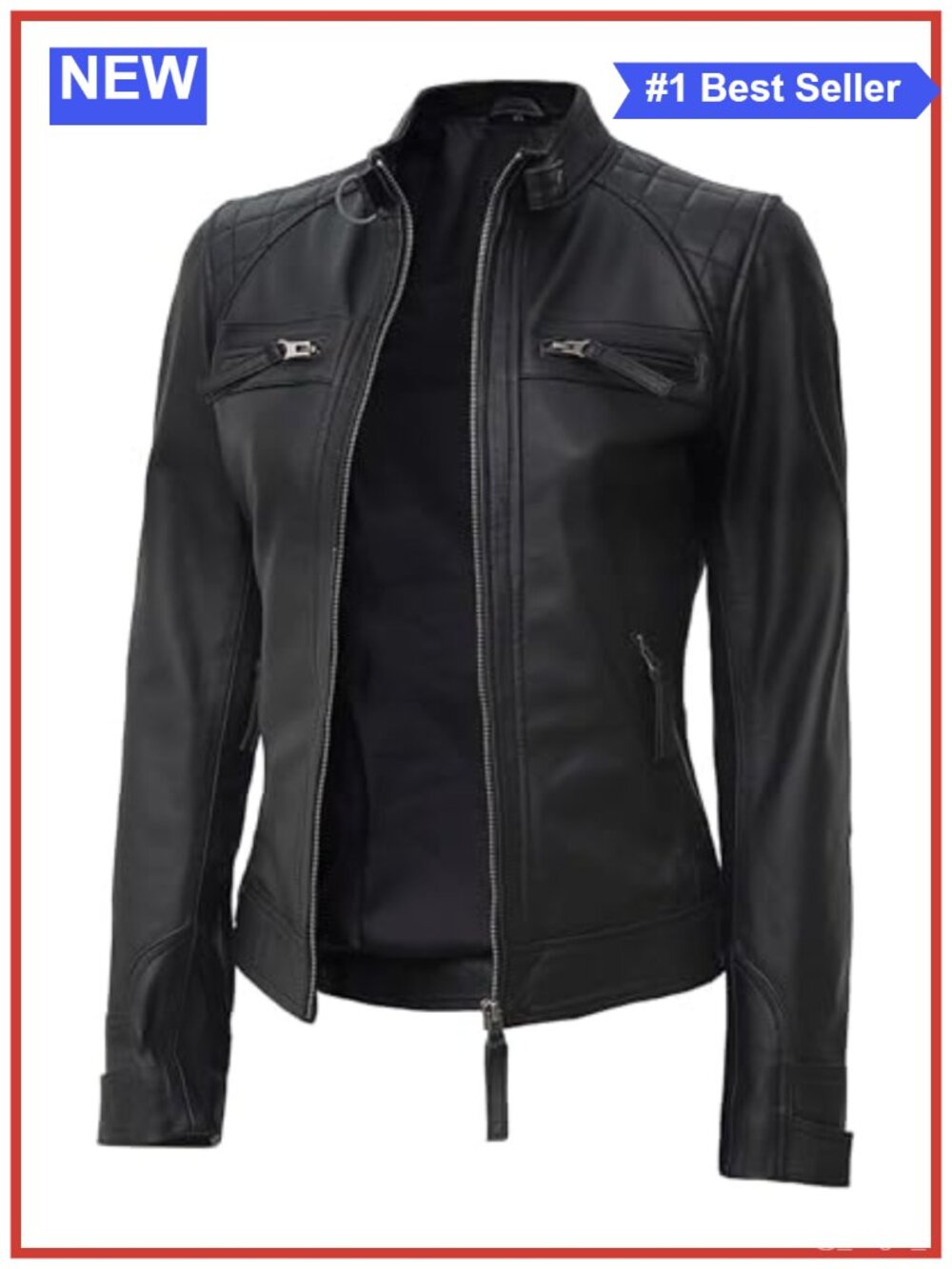Womens Lambskin Leather Jacket Cafe Racer Quilted Biker Moto